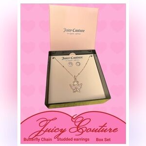 Juicy Couture Pink Crowned Butterly Chain and Studded Earrings box set New